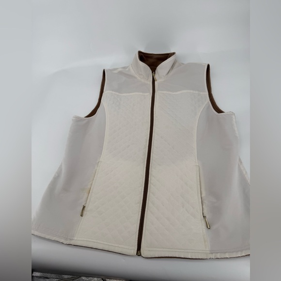 Karen Scott Reversible White and Brown Fleece Quilted Sleeveless Jacket Size L - Picture 2 of 4